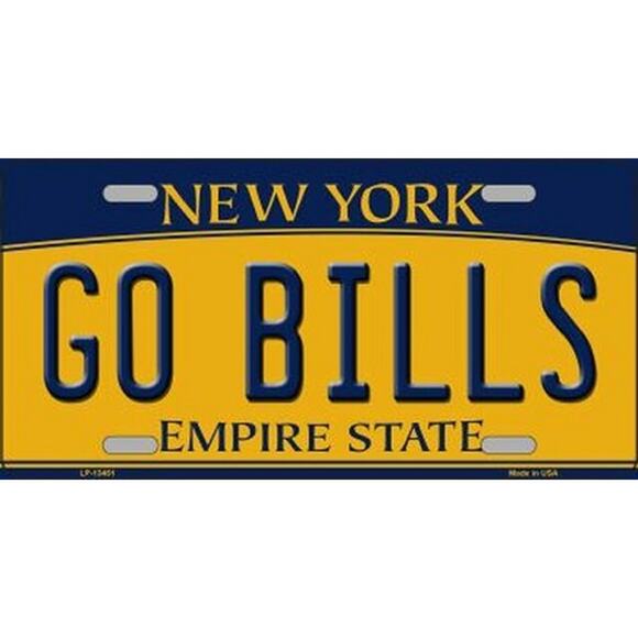 NFL Go Bills License Plate Tag Metal Yellow Buffalo Sign Retro NY Logo Bar New - Picture 1 of 3